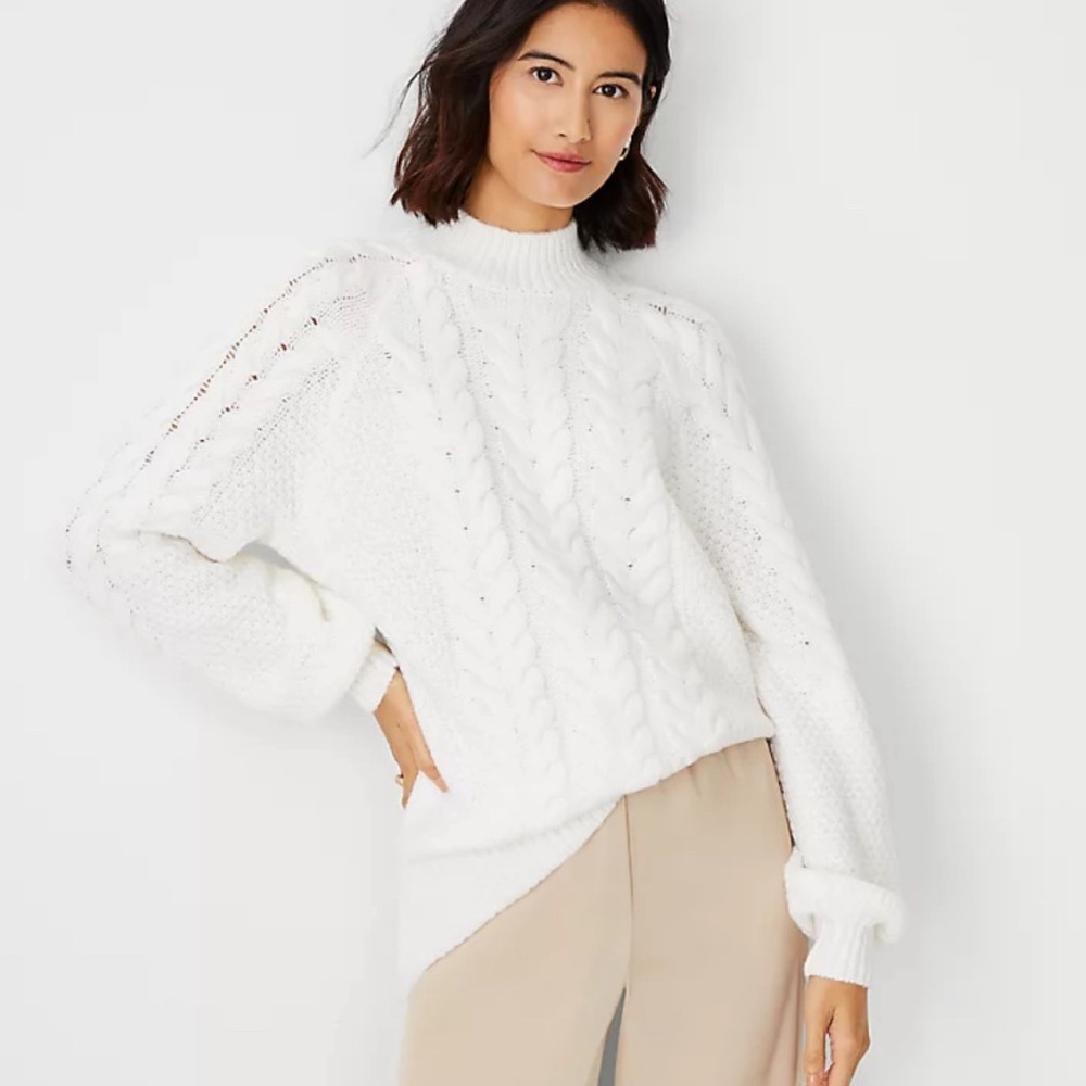 White Ann Taylor Mock Neck Sweater